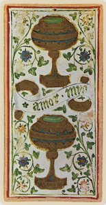 Los Dos de Copas, facsímil de una carta del tarot del mazo 