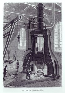 El martillo de poder de Le Creusot, ilustración para un libro sobre máquinas industriales, c. 1880 de Bonnafoux