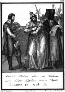 Iván el Terrible recibe una carta de Andrey Kurbsky. 1564 De Karamzin Ilustrado, 1836 de Boris Artemyevich Chorikov