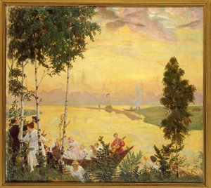 Escapada al campo (Country Trip). Pintura de Boris Michaylovich Kustodiev (Kustodiev) (1878-1927), óleo sobre lienzo de Boris Mikhailovich Kustodiev