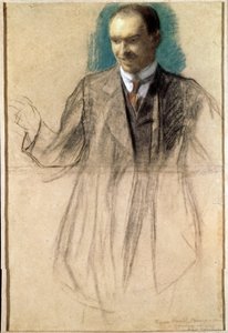 Retrato del artista Kouzma Petrov-Vodkine (Petrov Vodkine) (1878-1939). (Retrato del Artista Kusma Petrov Vodkin). Oeuvre de Boris Michaylovich Kustodiev (Koustodiev) (1878-1927), pastel sobre cartón de Boris Mikhailovich Kustodiev