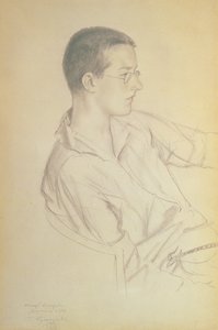 Retrato de Dmitri Dmitrievich Shostakovich, 1923 de Boris Mikhailovich Kustodiev