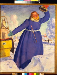 Un cochero imprudente. Obra de Boris Michaylovich Kustodiev (Koustodiev) (1878-1927), acuarela sobre papel de Boris Mikhailovich Kustodiev