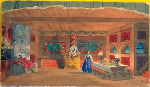 Diseño de escenario para la ópera La novia del zar de Nikolai Rimsky-Korsakov, 1920 de Boris Mikhailovich Kustodiev