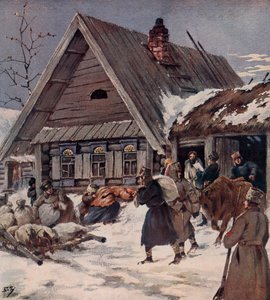 Soldados del Ejército Rojo llevando a cabo una requisa armada en un pueblo, Guerra Civil Rusa de Boris Vasilievich Zvorykin
