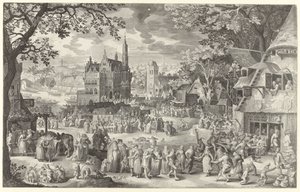 Feria de agricultores para atreverse en la plaza del pueblo Die Boere cermis (título sobre el objeto) de Boëtius Adamsz. Bolswert