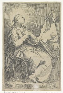 María Magdalena penitente en la cueva frente a un crucifijo de Boëtius Adamsz. Bolswert