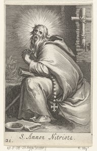 San Amonio el Grande como ermitaño S. Ammon Nitriota (título sobre el objeto) Ermitaños (título de la serie) Sacra eremvs ascetarvm (título de la serie) de Boëtius Adamsz. Bolswert