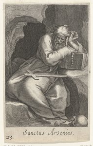 San Arsenio el Grande como ermitaño Sanctus Arsenio (título sobre el objeto) Ermitaños (título de la serie) Sacra eremvs ascetarvm (título de la serie) de Boëtius Adamsz. Bolswert