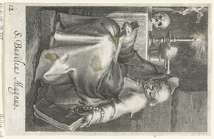 San Basilio el Grande como ermitaño S. Basilius Magnus (título sobre el objeto) Ermitaños (título de la serie) Sacra eremvs ascetarvm (título de la serie)