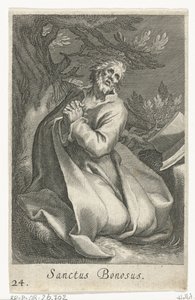 San Bonosus como ermitaño Sanctus Bonosus (título sobre el objeto) Ermitaños (título de la serie) Sacra eremvs ascetarvm (título de la serie) de Boëtius Adamsz. Bolswert