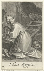 San Elías de Cesarea como ermitaño S. Elias Aegyptius (título sobre objeto) Ermitaños (título de la serie) Sacra eremvs ascetarvm (título de la serie)