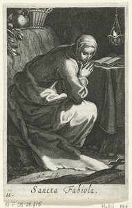 Santa Fabiola de Roma como hermita Sancta Fabiola (título sobre objeto) Hermitesses (título de la serie) Sacra Eremus Ascetriarum (título de la serie) de Boëtius Adamsz. Bolswert