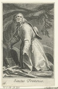 Santo Frontonio de Egipto como Ermitaño Sanctus Frontonius (título sobre el objeto) Ermitaños (título de la serie) Sacra eremvs ascetarvm (título de la serie) de Boëtius Adamsz. Bolswert