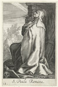 Santa Paula de Roma como hermita S. Paula Romana (título sobre objeto) Hermitesses (título de la serie) Sacra Eremus Ascetriarum (título de la serie) de Boëtius Adamsz. Bolswert