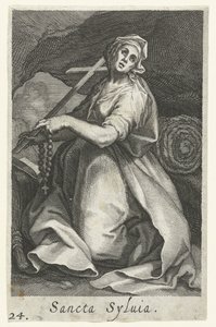 Santa Silvia de Roma como hermita Sancta Syluia (título sobre el objeto) Hermitesses (título de la serie) Sacra Eremus Ascetriarum (título de la serie) de Boëtius Adamsz. Bolswert