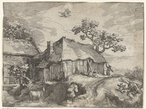 Paisaje con granja y robo de Ganímedes Caras de campo (título de la serie) de Boëtius Adamsz. Bolswert