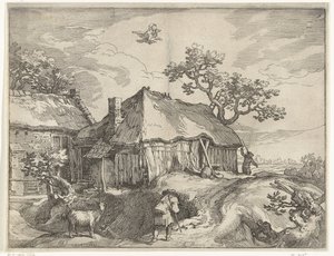 Paisaje con granja y robo de Ganímedes caras en el campo de Boëtius Adamsz. Bolswert