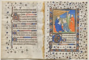 Bifolio de un Libro de Horas: Adoración de los Reyes Magos (recto) de Boucicaut Master