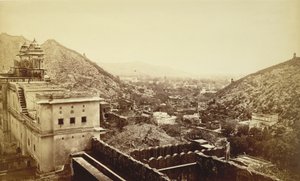Vista general de Umbher, Jeypoor (Jaipur) de Bourne & Shepherd