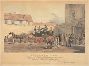 "The Bedford Times" / Esta impresión del Bedford Times Coach, está respetuosamente dedicada / con permiso, a William Henry Whitbread Esq