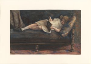Chica lectora, tumbada en un sofá de Bramine Hubrecht