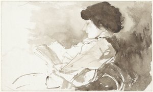 Mujer lectora, de perfil