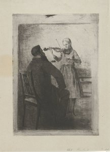 Violín tocando niña y un hombre