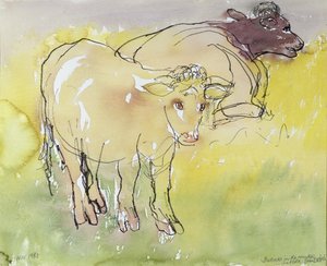 Jóvenes toros en el prado, 1983 de Brenda Brin Booker
