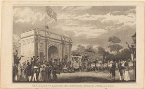 Su Majestad saliendo del Palacio de Buckingham, 28 de junio de 1838 [mitad izquierda]
