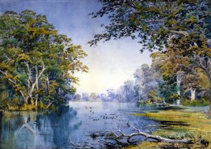Un río arbolado (acuarela) de British School