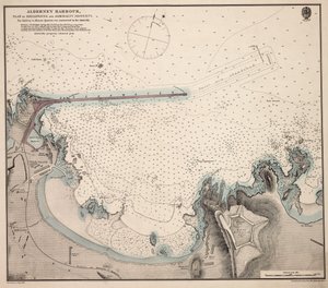 Puerto de Alderney, plano del rompeolas y propiedad del Almirantazgo de British School