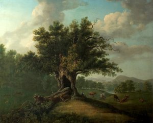 Un roble en Moccas Park, Herefordshire (óleo sobre lienzo) de British School