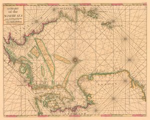 Carta del Mar del Norte: Noruega hasta el estrecho de Dover, c.1700 (grabado coloreado) de British School
