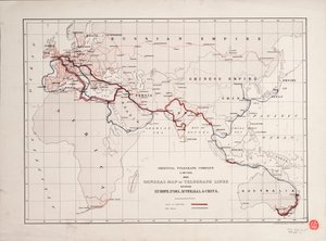 Mapa general de las líneas telegráficas entre Europa, India, Australia y China