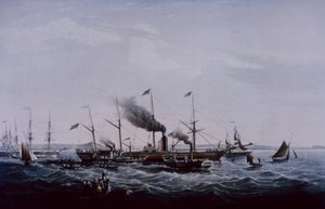 Barco de vapor Great Western, diseñado por Brunel, terminado en Bristol 1837 (litografía en color) de British School