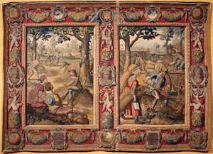 Julio y Agosto: "trabajos agrícolas y cosechas" Tapiz de las manufacturas de Mortlake. Siglo XVII Genes, Musei di Strada Nuova