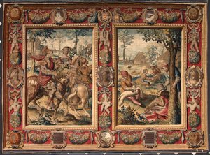 Mes de mayo y junio: "caza y siega de ovejas" Tapiz de las manufacturas de Mortlake. Siglo XVII Genes, Musei di Strada Nuova de British School