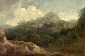 Paisaje montañoso, mañana (óleo sobre madera) de British School
