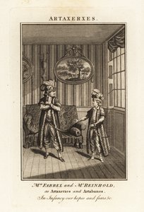 Sra. Margaret Farrel y Sr. Charles Frederick Reinhold en traje persa como Artajerjes y Artabanes en la ópera Artajerjes de Thomas Arne