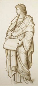 Musa de la literatura - Caricatura para vidriera, c.1890 (acuarela sobre papel) de British School