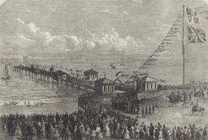 Inauguración de un muelle marítimo británico (grabado)
