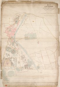Plano de Lucknow, trazado a partir de un reconocimiento realizado en 1856, por el teniente Moorsom, 52º. Teniente de Infantería. (Presentado por el capitán Moorsom, C.E.), c.1856 (seda, papel) de British School