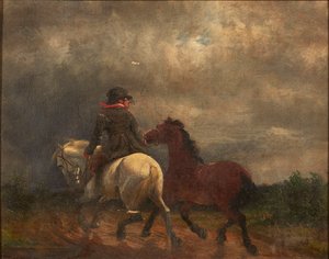 Jinete con dos caballos (óleo sobre lienzo)