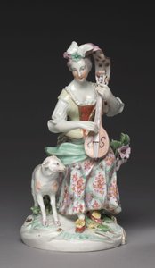 Músico sentado, Fábrica de Porcelana de Derby, c.1765 (porcelana de pasta blanda) de British School