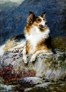 Collie en un paisaje de Briton Riviere