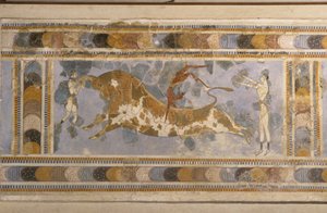 Salto de toros del Complejo del Palacio de Knossos de Bronze Age culture