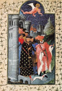 El duque Juan de Berry (1340-1416) y su administrador de bienes. Miniatura de Jean Limbourg para "Las muy ricas horas del Duque de Berry" hacia 1440 París. B.N.