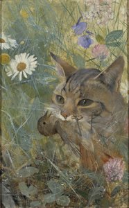 Un Gato con un Pájaro Joven en su Boca, 1885 de Bruno Andreas Liljefors
