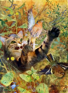 Un gato y un pinzón, 1885 1945 de Bruno Andreas Liljefors